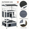 Load image into Gallery viewer, PawHut Wooden Outdoor Cat House, Feral Cat Shelter Kitten Condo with Asphalt Roof, Escape Doors, Condo, Jumping Platform, Gray
