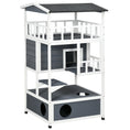 Load image into Gallery viewer, PawHut Wooden Outdoor Cat House, Feral Cat Shelter Kitten Condo with Asphalt Roof, Escape Doors, Condo, Jumping Platform, Gray
