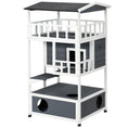Load image into Gallery viewer, PawHut Wooden Outdoor Cat House, Feral Cat Shelter Kitten Condo with Asphalt Roof, Escape Doors, Condo, Jumping Platform, Gray
