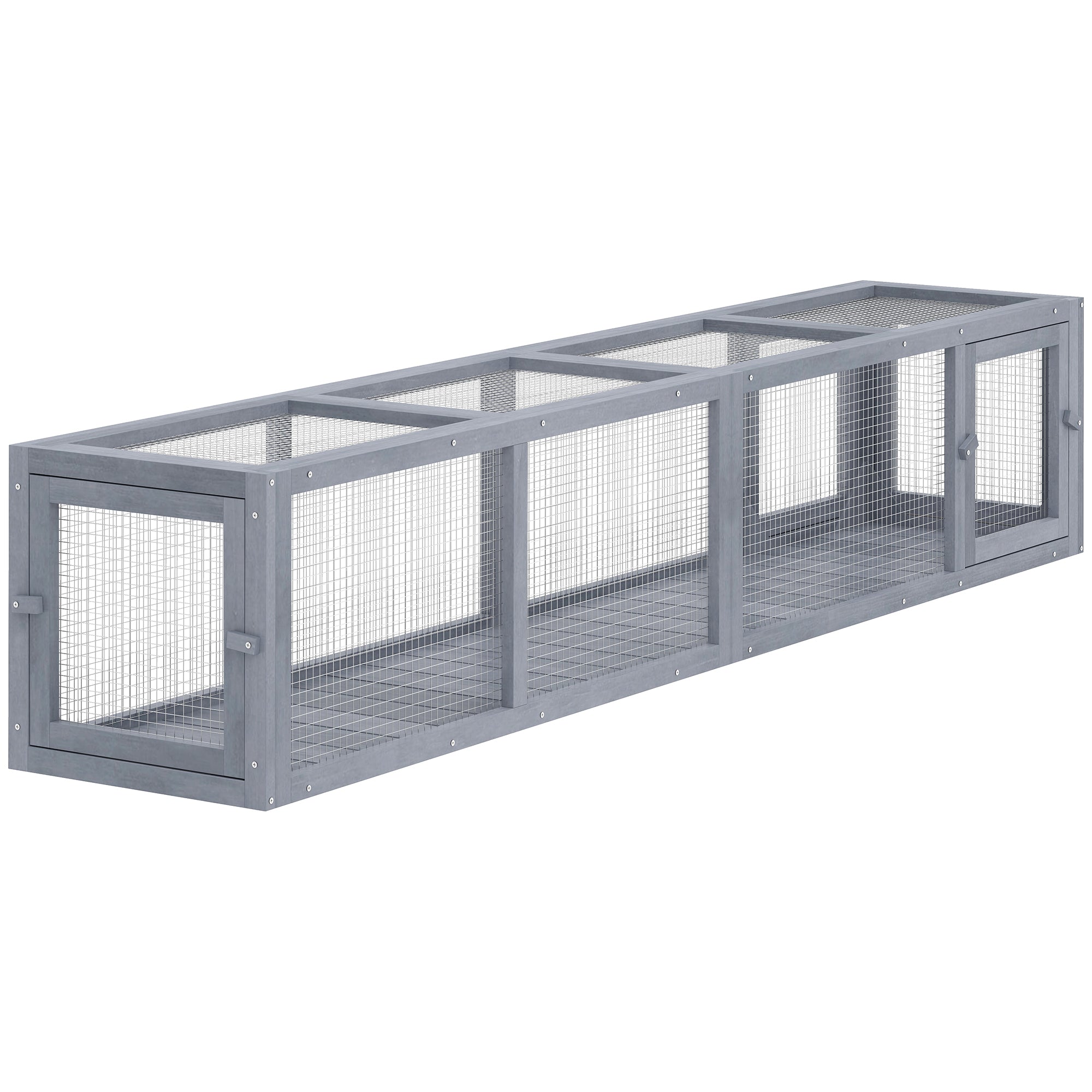 Outdoor Cat Tunnel with Extendable Design, 79" L Wooden Cat Run with Weather Protection, Connecting Inside and Outside, for Deck Patios, Balconies, Dark Gray