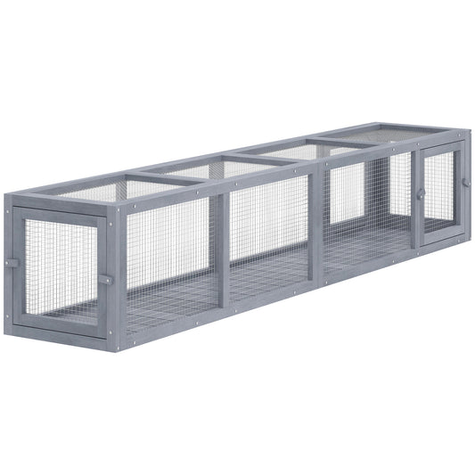 Outdoor Cat Tunnel with Extendable Design, 79" L Wooden Cat Run with Weather Protection, Connecting Inside and Outside, for Deck Patios, Balconies, Dark Gray