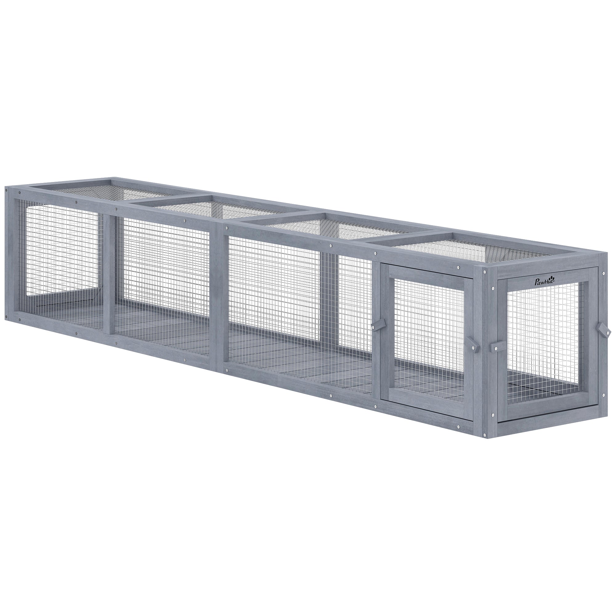 Outdoor Cat Tunnel with Extendable Design, 79" L Wooden Cat Run with Weather Protection, Connecting Inside and Outside, for Deck Patios, Balconies, Dark Gray