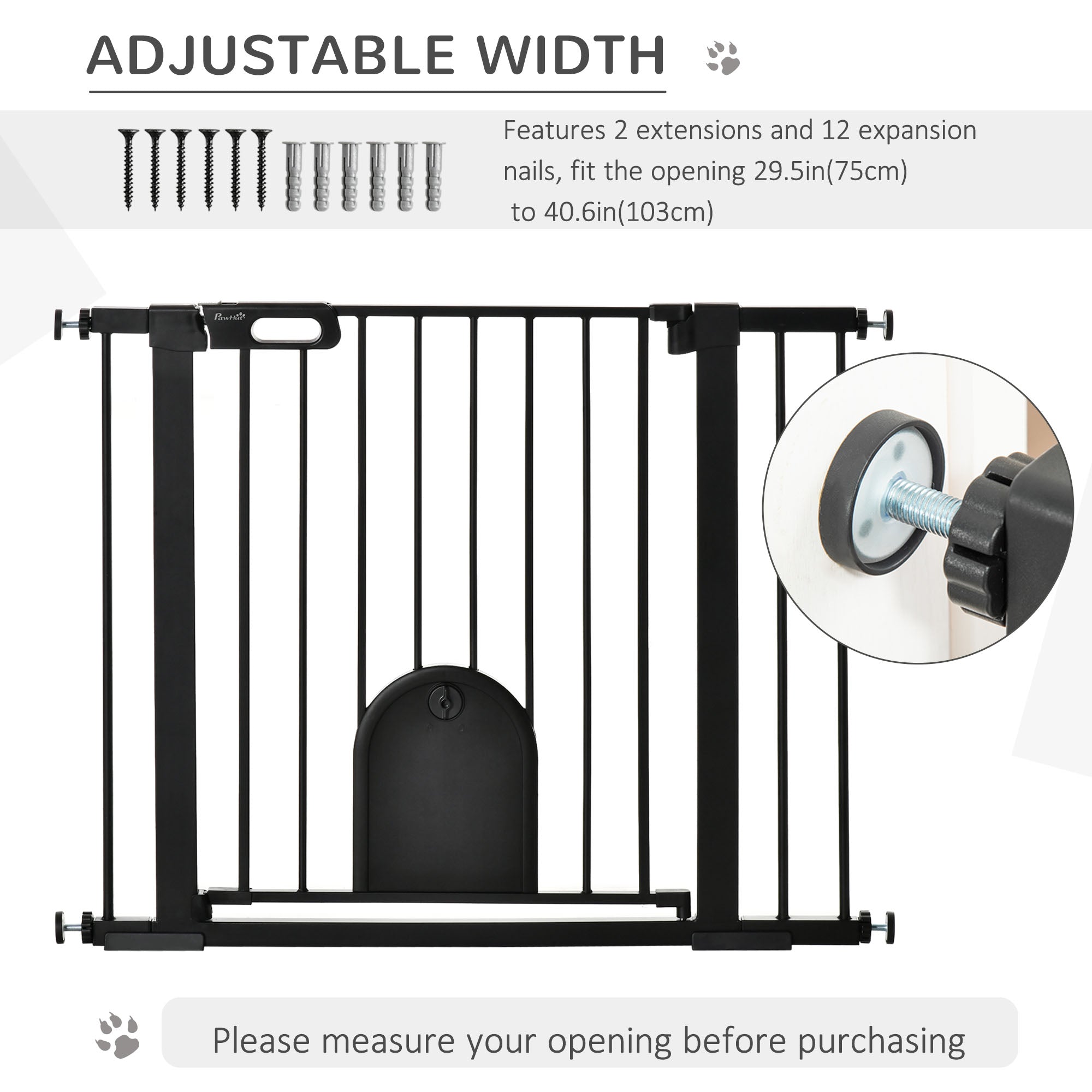 30"-41" Extra Wide Pet Gate with Small Door, 30"H Dog Gate with Safety Gate Barrier, Stair Pressure Fit, Auto Close, Double Locking, for Doorways, Hallways, Black