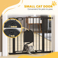 Load image into Gallery viewer, Dog Gate with Cat Flap Pet Safety Gate Barrier, Stair Pressure Fit, Auto Close, Double Locking, for Doorways, Hallways, 75-103 cm Black

