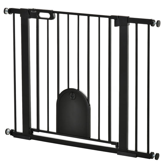 30"-41" Extra Wide Pet Gate with Small Door, 30"H Dog Gate with Safety Gate Barrier, Stair Pressure Fit, Auto Close, Double Locking, for Doorways, Hallways, Black