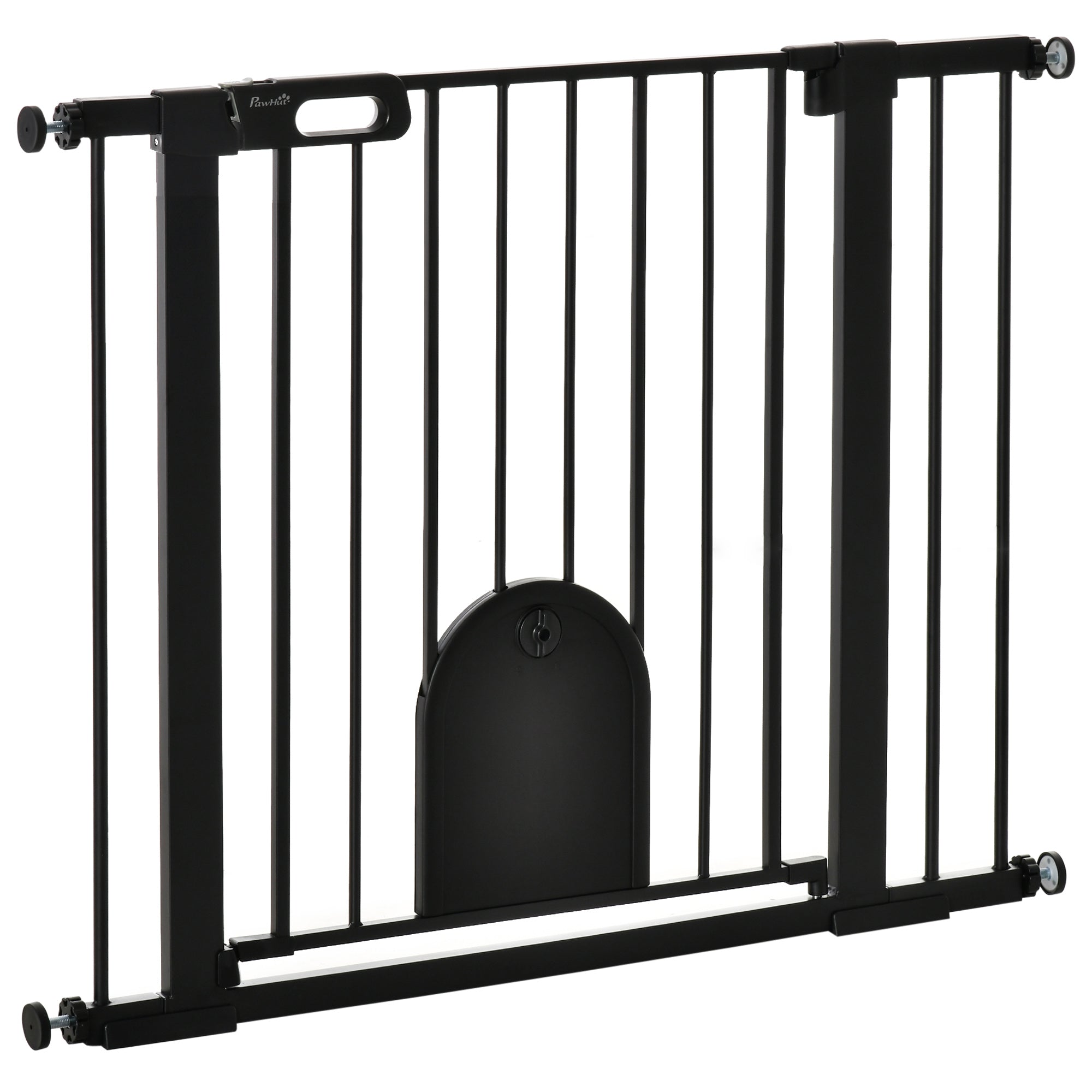30"-41" Extra Wide Pet Gate with Small Door, 30"H Dog Gate with Safety Gate Barrier, Stair Pressure Fit, Auto Close, Double Locking, for Doorways, Hallways, Black