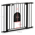 Load image into Gallery viewer, Dog Gate with Cat Flap Pet Safety Gate Barrier, Stair Pressure Fit, Auto Close, Double Locking, for Doorways, Hallways, 75-103 cm Black

