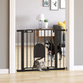 Load image into Gallery viewer, Dog Gate with Cat Flap Pet Safety Gate Barrier, Stair Pressure Fit, Auto Close, Double Locking, for Doorways, Hallways, 75-103 cm Black
