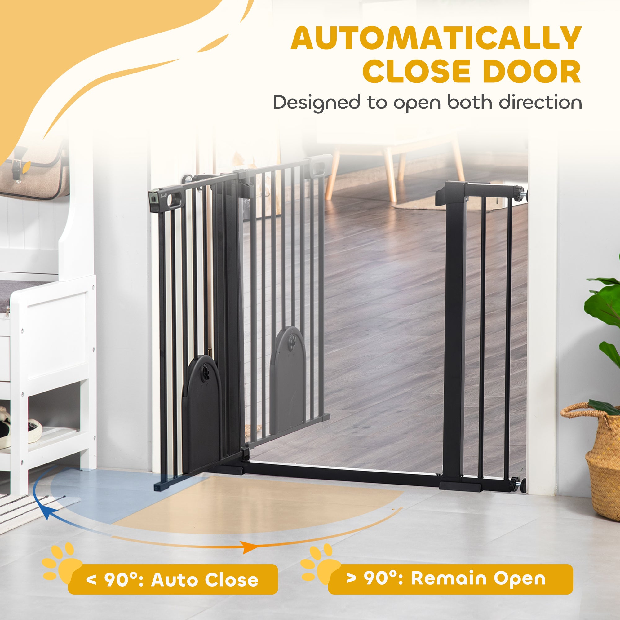 30"-41" Extra Wide Pet Gate with Small Door, 30"H Dog Gate with Safety Gate Barrier, Stair Pressure Fit, Auto Close, Double Locking, for Doorways, Hallways, Black