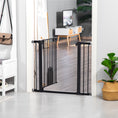Load image into Gallery viewer, Dog Gate with Cat Flap Pet Safety Gate Barrier, Stair Pressure Fit, Auto Close, Double Locking, for Doorways, Hallways, 75-103 cm Black
