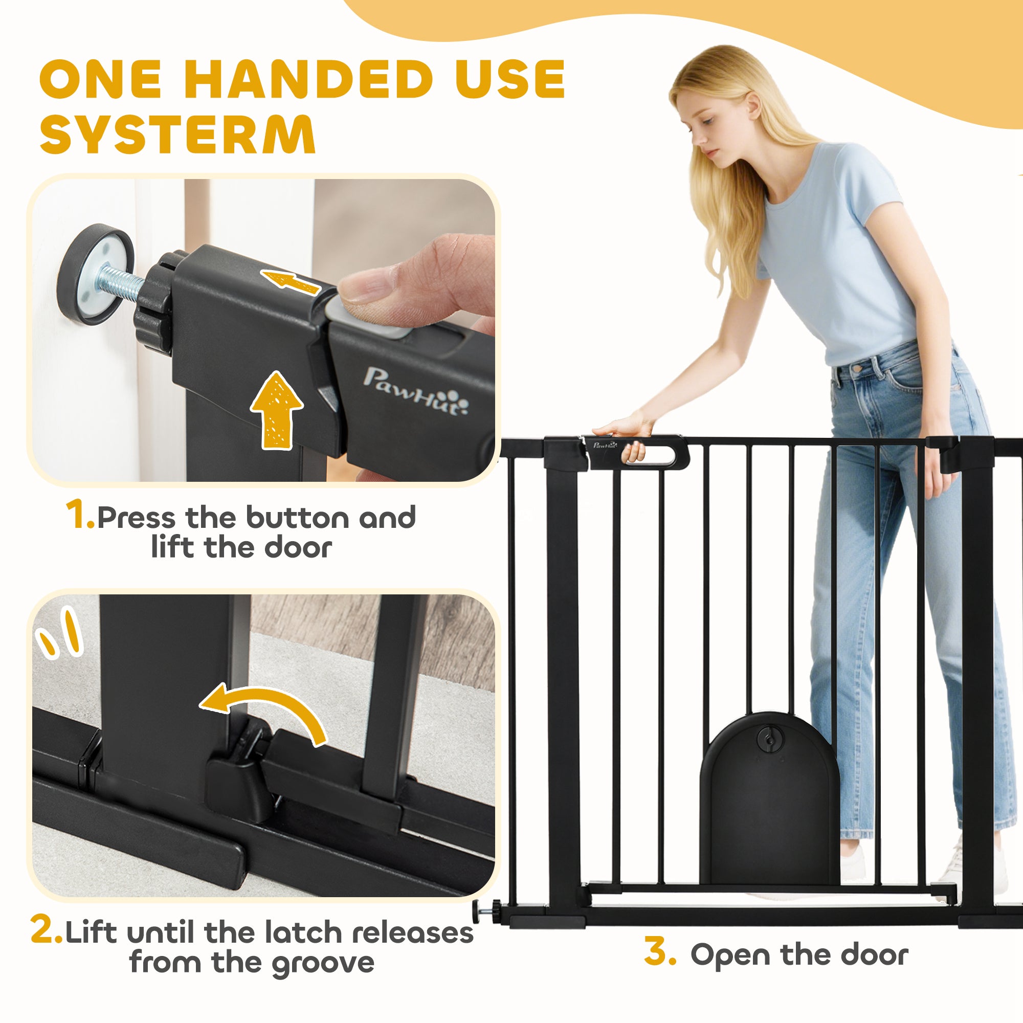 30"-41" Extra Wide Pet Gate with Small Door, 30"H Dog Gate with Safety Gate Barrier, Stair Pressure Fit, Auto Close, Double Locking, for Doorways, Hallways, Black