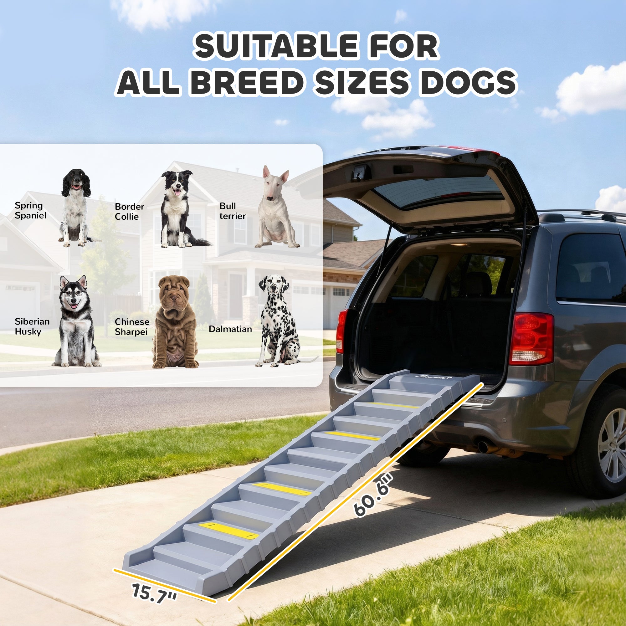 Dog Stairs for Car Truck SUV, Foldable Dog Ramp for Medium Small Dogs, Folding Pet Stairs with Non-slip Strips & Pads, Supports Up to 150 lbs (10 Steps), Gray