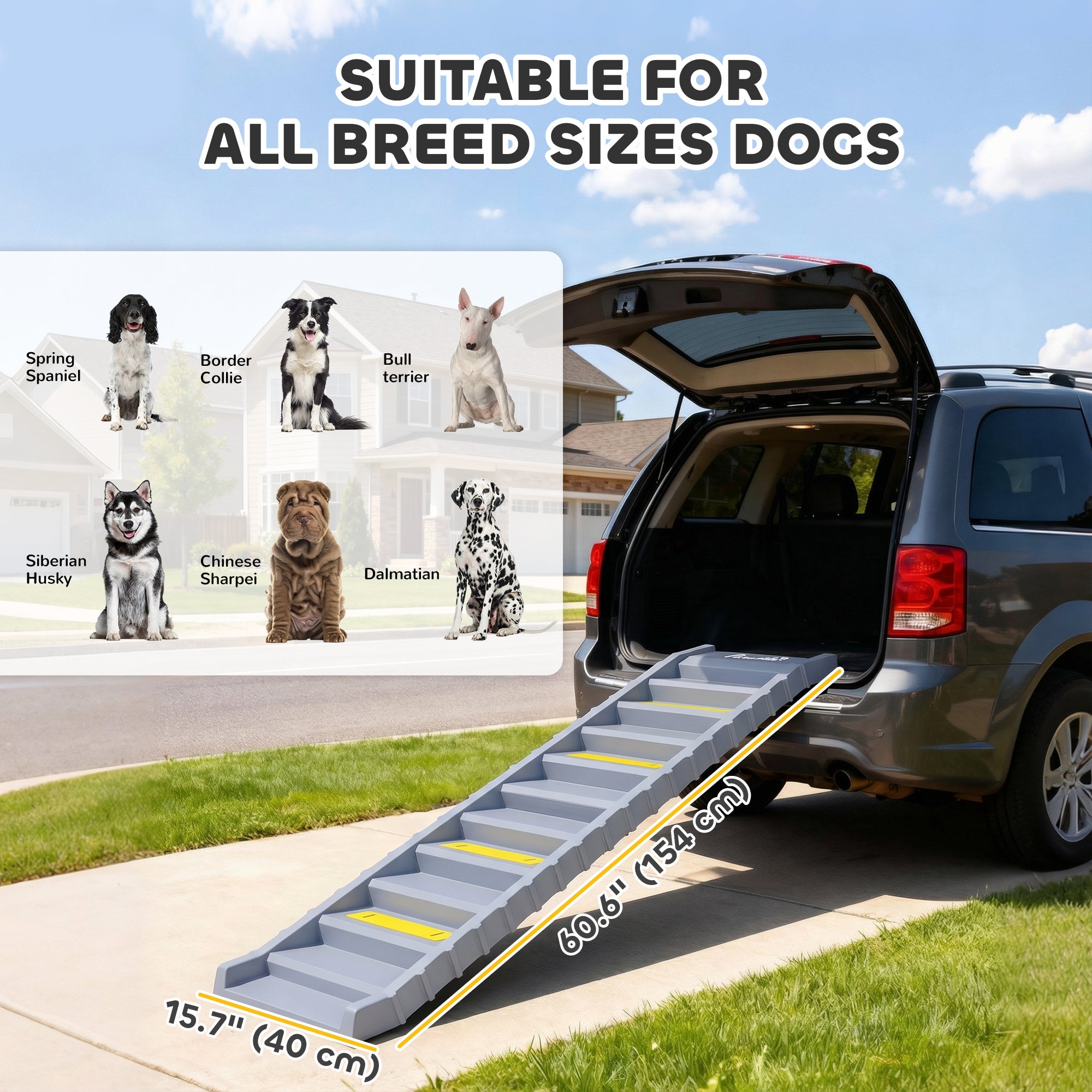 Dog Ramp for Cars, Trucks, SUVs, Foldable 10 Step Pet Stairs Non-Slip for Small to Medium Dogs, Lightweight Pet Ramp Supports up to 150 lbs., for Indoor Outdoor, Grey