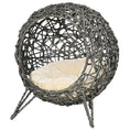 Load image into Gallery viewer, Rattan Elevated Cat Bed House Kitten Basket Ball Shaped Pet Furniture w/ Removable Cushion - Silver-Tone and Grey
