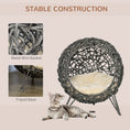 Load image into Gallery viewer, Rattan Elevated Cat Bed House Kitten Basket Ball Shaped Pet Furniture w/ Removable Cushion - Silver-Tone and Grey
