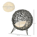 Load image into Gallery viewer, Rattan Elevated Cat Bed House Kitten Basket Ball Shaped Pet Furniture w/ Removable Cushion - Silver-Tone and Grey
