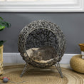 Load image into Gallery viewer, Rattan Elevated Cat Bed House Kitten Basket Ball Shaped Pet Furniture w/ Removable Cushion - Silver-Tone and Grey
