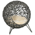 Load image into Gallery viewer, Rattan Elevated Cat Bed House Kitten Basket Ball Shaped Pet Furniture w/ Removable Cushion - Silver-Tone and Grey
