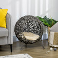 Load image into Gallery viewer, Rattan Elevated Cat Bed House Kitten Basket Ball Shaped Pet Furniture w/ Removable Cushion - Silver-Tone and Grey
