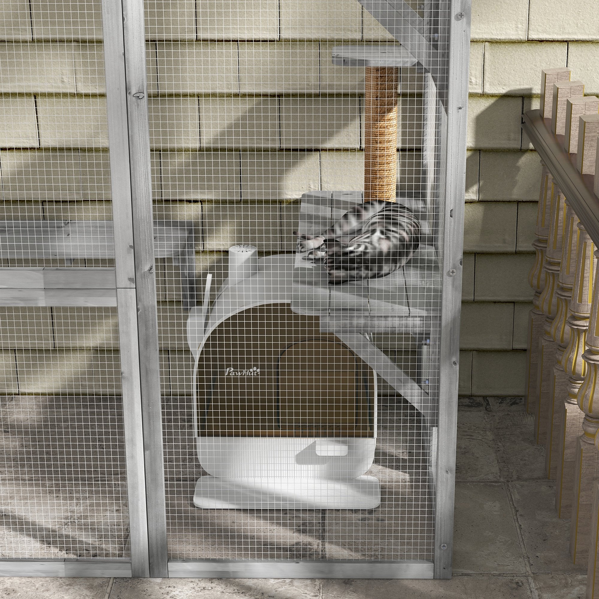 PawHut Covered Cat Litter Box with Lid, Scoop, and Filter, Sleek White