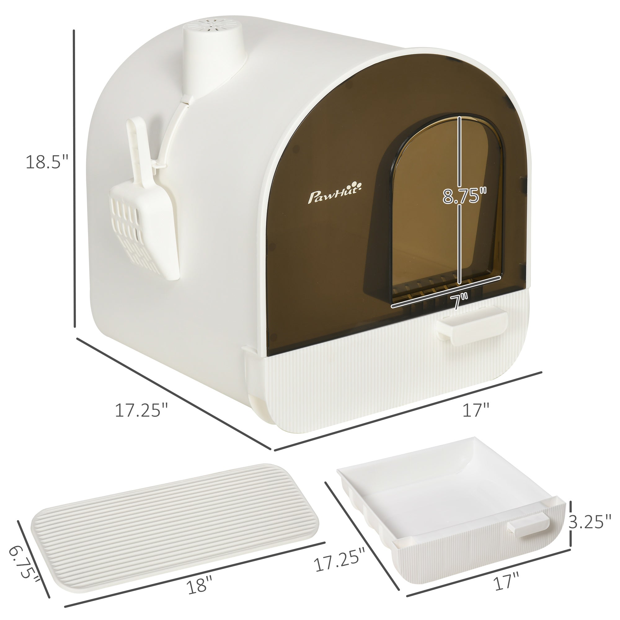 PawHut Covered Cat Litter Box with Lid, Scoop, and Filter, Sleek White