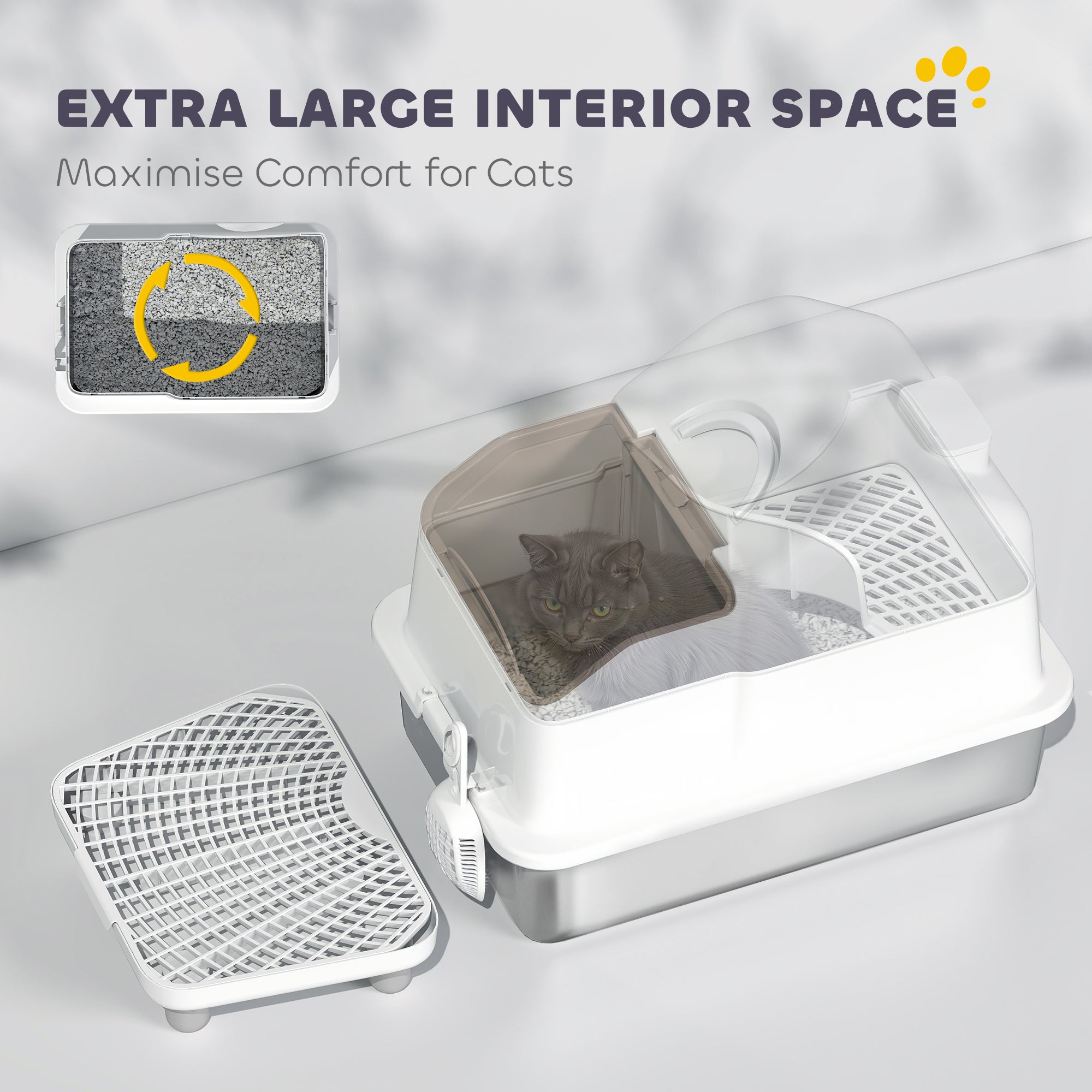 Stainless Steel Cat Litter Box with Removable Lid, Extra Large Enclosed Litter Box with High Sided, Mats, Scoop, Odor Free, Non-Sticky, Anti-Leakage, Easy Clean, for Big Cat