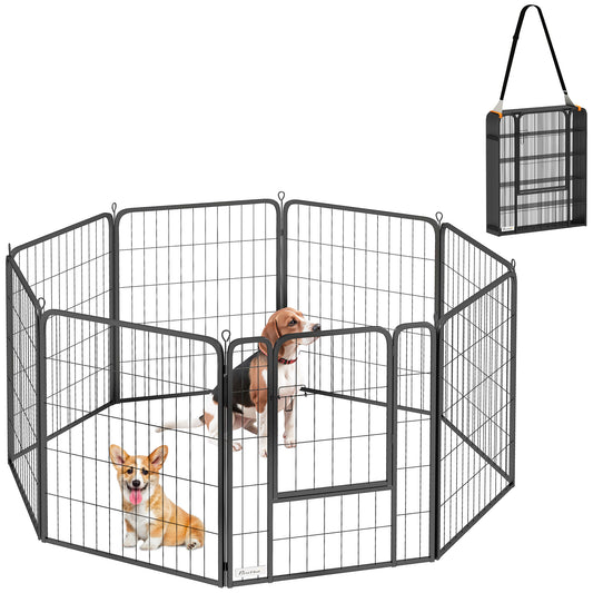 8 Panels Dog Playpen, 27"W x 31.5"H Heavy Duty Pet Fence with Door & Strap for Indoor Outdoor Backyard Garden, Portable & Foldable Puppy Pet Pen for Medium Dogs