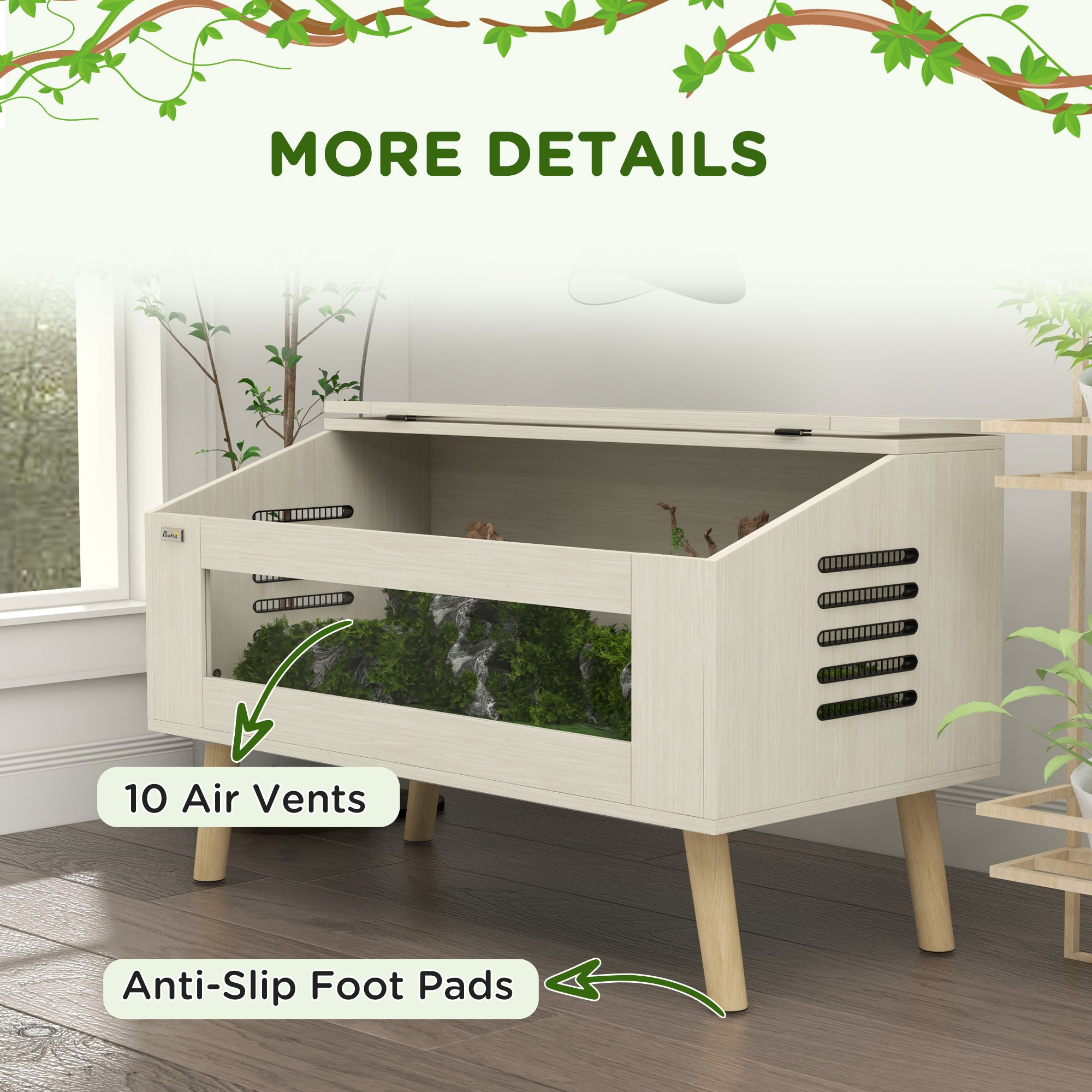 140L Reptile Vivarium Terrarium with Tempered Glass Windows, Openable Top for Snake Lizards, Horned Frogs, Chameleons, Hamsters, Gerbils, 100 x 50 x 60cm