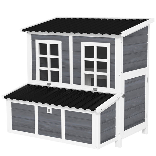 Wooden Chicken Coop, 39" Chicken House with Nesting Box, Pull-Out Tray, Waterproof Roof, Hen House Outdoor Poultry Cage for 4-6 Chickens, Rabbits, Small Animals, for Backyard, Light Gray