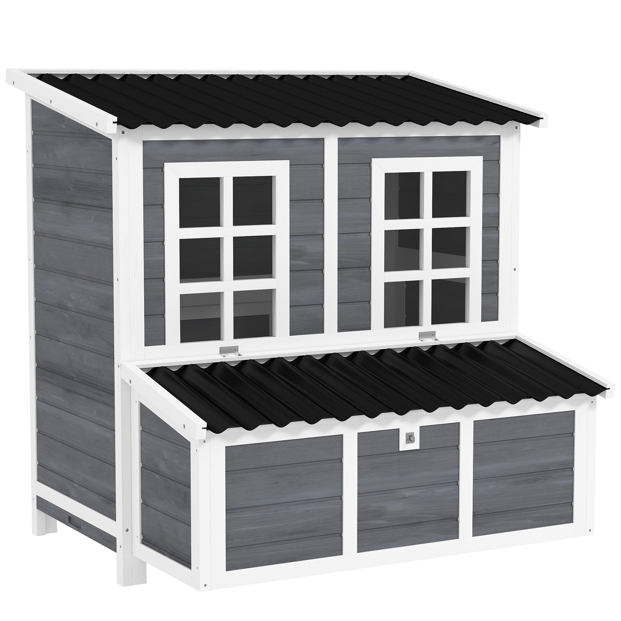 Wooden Chicken Coop, 39" Chicken House with Nesting Box, Pull-Out Tray, Waterproof Roof, Hen House Outdoor Poultry Cage for 4-6 Chickens, Rabbits, Small Animals, for Backyard, Light Gray