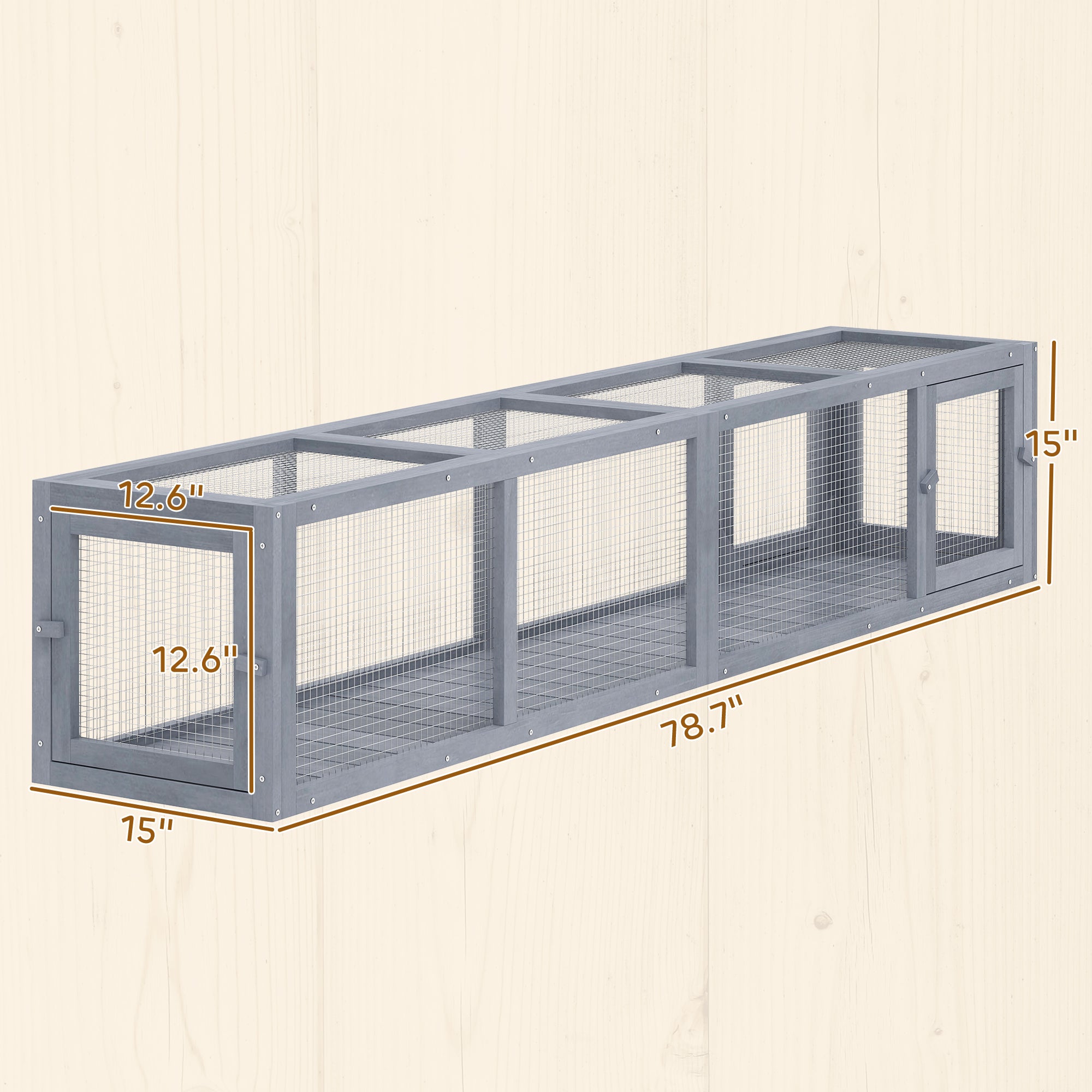 Outdoor Cat Tunnel with Extendable Design, 79" L Wooden Cat Run with Weather Protection, Connecting Inside and Outside, for Deck Patios, Balconies, Dark Gray