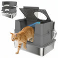Load image into Gallery viewer, XL Stainless Steel Litter Box with Lid, Extra Large Top & Side Entry Enclosed Litter Box for Big Cats with 100° Flip Top, Scoop, Odor Free, Easy Cleaning, Non-Sticky, Anti Leakage, Dark Gray
