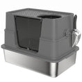 Load image into Gallery viewer, XL Stainless Steel Litter Box with Lid, Extra Large Top & Side Entry Enclosed Litter Box for Big Cats with 100° Flip Top, Scoop, Odor Free, Easy Cleaning, Non-Sticky, Anti Leakage, Dark Gray

