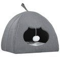 Load image into Gallery viewer, Cat Cave Bed for Indoor Kittens, Cat House with Removable Cushion and Teaser Ball, Kitty Igloo with Anti-Slip Base, 42 x 42 x 39 cm, Grey
