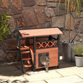 Load image into Gallery viewer, Outdoor Cat House Kitten Shelter Puppy Kennel with Balcony Stairs Asphalt Roof, 77 x 50 x 73 cm, Brown
