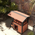 Load image into Gallery viewer, Outdoor Cat House Kitten Shelter Puppy Kennel with Balcony Stairs Asphalt Roof, 77 x 50 x 73 cm, Brown
