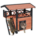 Load image into Gallery viewer, Outdoor Cat House Kitten Shelter Puppy Kennel with Balcony Stairs Asphalt Roof, 77 x 50 x 73 cm, Brown
