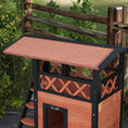 Load image into Gallery viewer, Outdoor Cat House Kitten Shelter Puppy Kennel with Balcony Stairs Asphalt Roof, 77 x 50 x 73 cm, Brown
