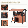 Load image into Gallery viewer, Outdoor Cat House Kitten Shelter Puppy Kennel with Balcony Stairs Asphalt Roof, 77 x 50 x 73 cm, Brown
