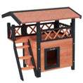 Load image into Gallery viewer, Outdoor Cat House Kitten Shelter Puppy Kennel with Balcony Stairs Asphalt Roof, 77 x 50 x 73 cm, Brown

