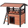 Load image into Gallery viewer, Outdoor Cat House Kitten Shelter Puppy Kennel with Balcony Stairs Asphalt Roof, 77 x 50 x 73 cm, Brown
