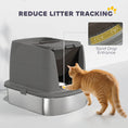 Load image into Gallery viewer, Stainless Steel Litter Box with Lid, Large Hooded Cat Litter Tray with Flip Cover, Metal Scoop, Deodoriser Bag, Non-Sticky, Odour Control and Easy Clean, Dark Grey
