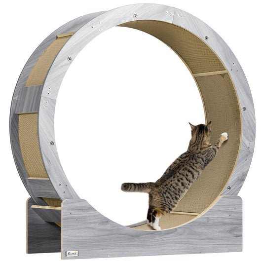 Cat Wheel for Indoor Cats, Cat Treadmill with Brake, Scratching Pads, Cat Exercise Wheel for Health - Grey