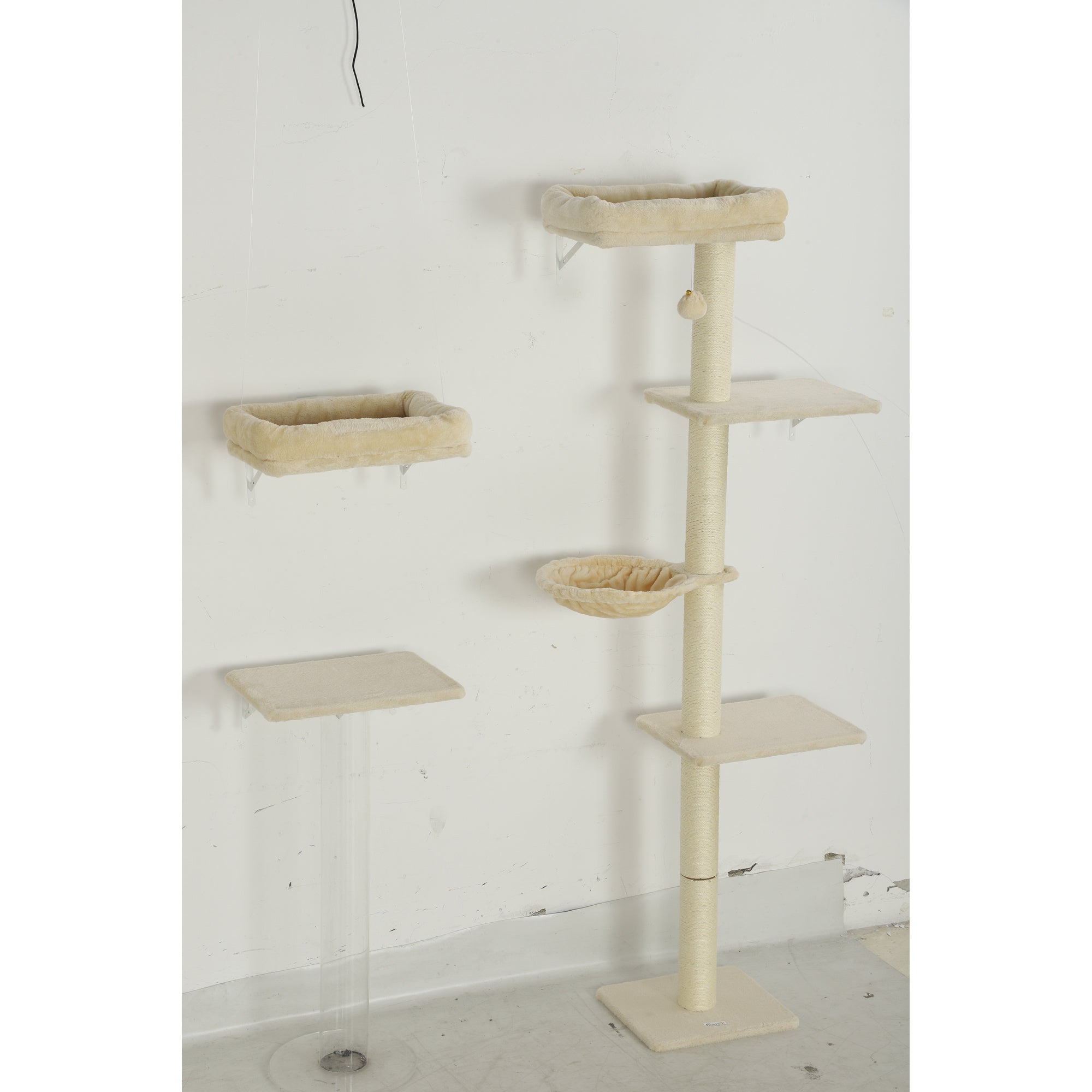 Cat Wall Shelves, 3-in-1 Cat Wall Furniture Set with Scratching Post, Beds, Platforms, Hammock, Space-Saving Kitten Climber for Indoor Kittens Climbing Sleeping, Beige