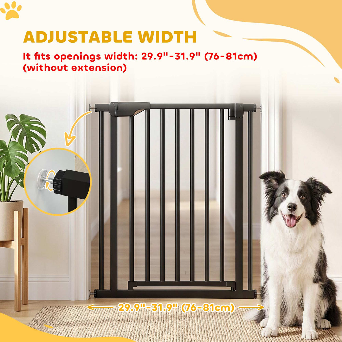 30"-32" Baby Gate, 36"H Pet Gate with Auto-Close, Two-Way Open, Pressure Mounted for Stairs, Doorways and Hallways, Black
