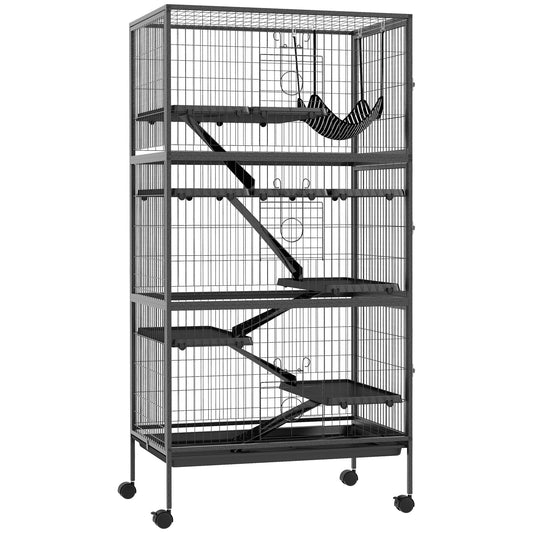 6-Tier Rolling Small Animal Cage, Deluxe Rabbit Cage, Ferret Cage for Mink, Chinchilla, Kitten, Rabbit, Small Pet Play House with Hammock, Platform, Ramp, Charcoal Grey