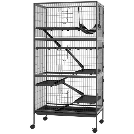 6-Tier Rolling Small Animal Cage, Deluxe Rabbit Cage, Ferret Cage for Mink, Chinchilla, Kitten, Rabbit, Small Pet Play House with Hammock, Platform, Ramp, Charcoal Grey
