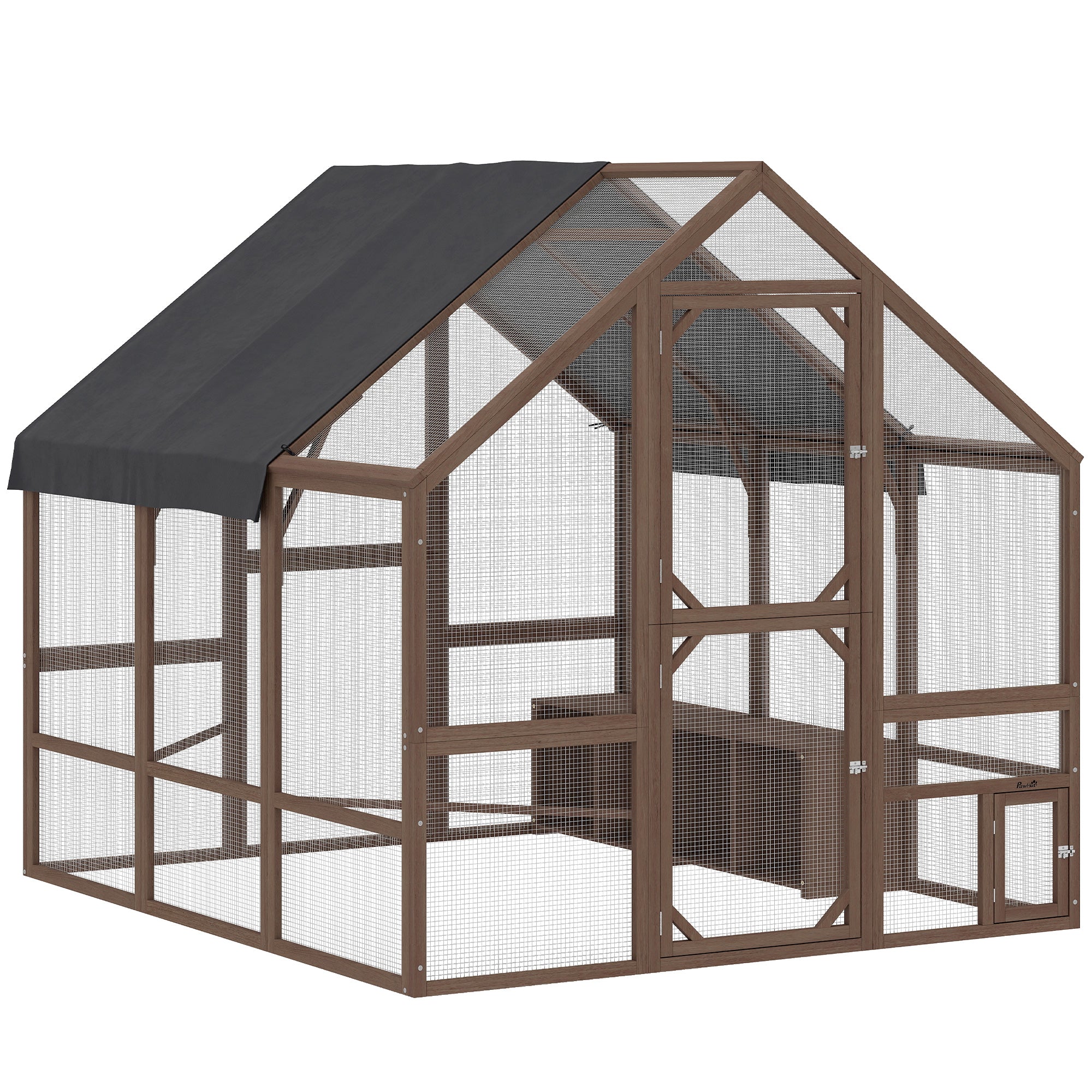 Large Wooden Chicken Coop for 8-10 Hens, Walk-in Chicken Run with Waterproof Cover, Nesting Boxes and Perches, Outdoor Poultry Cage Rabbit Hutch for Backyard, 83" x 73" x 73", Dark Brown
