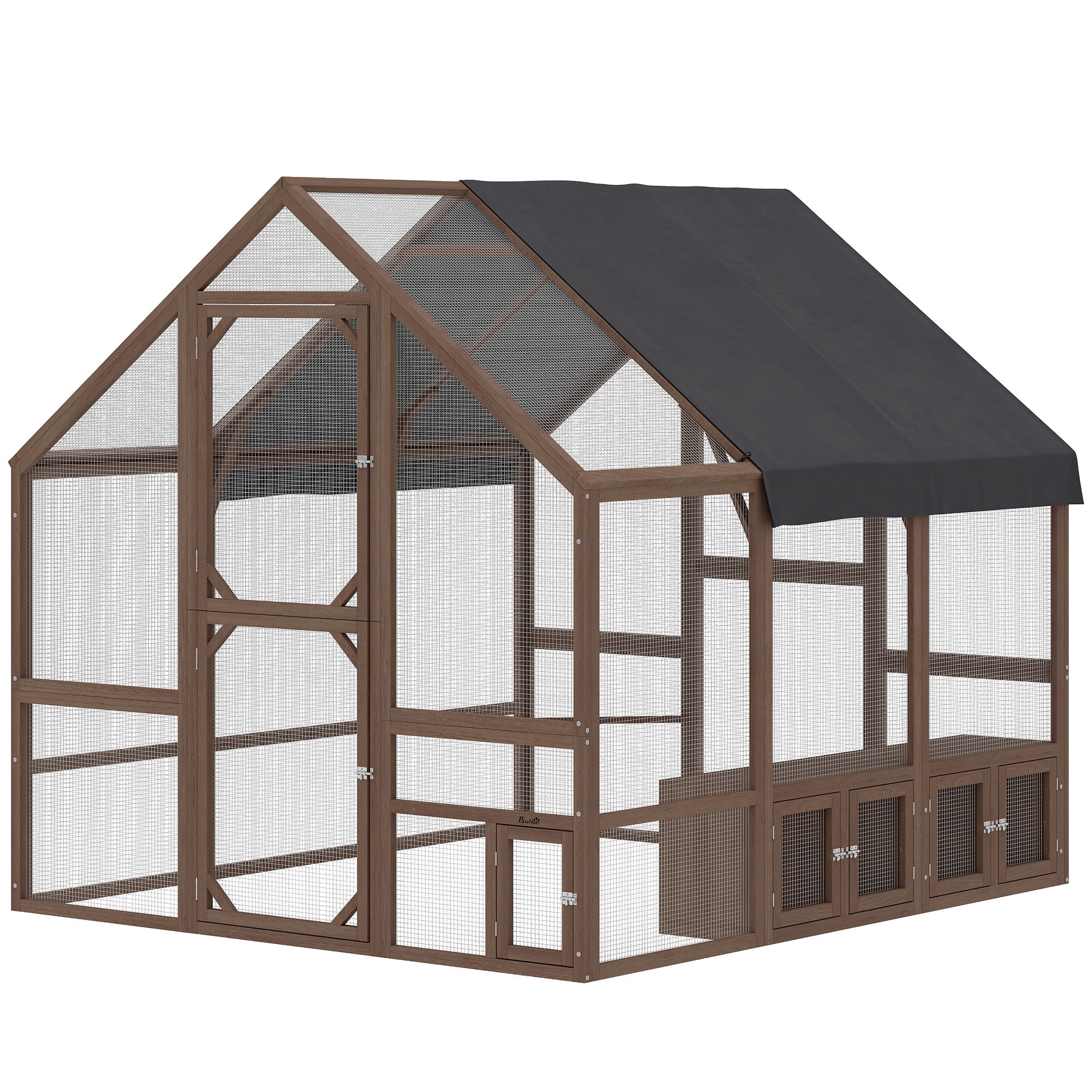 Large Wooden Chicken Coop for 8-10 Hens, Walk-in Chicken Run with Waterproof Cover, Nesting Boxes and Perches, Outdoor Poultry Cage Rabbit Hutch for Backyard, 83" x 73" x 73", Dark Brown