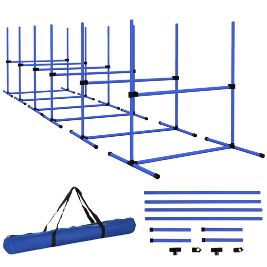 Large Size Dog Agility Training Equipment 6KG Net Wight, 6 PCS Adjustable Height Jump Bars, Obstacle Course Starter Kit for Large Medium Small Dog Puppy, Blue